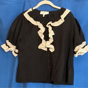 THE GREAT TOP, SIZE 1, BLACK WITH CREAM RUFFLES